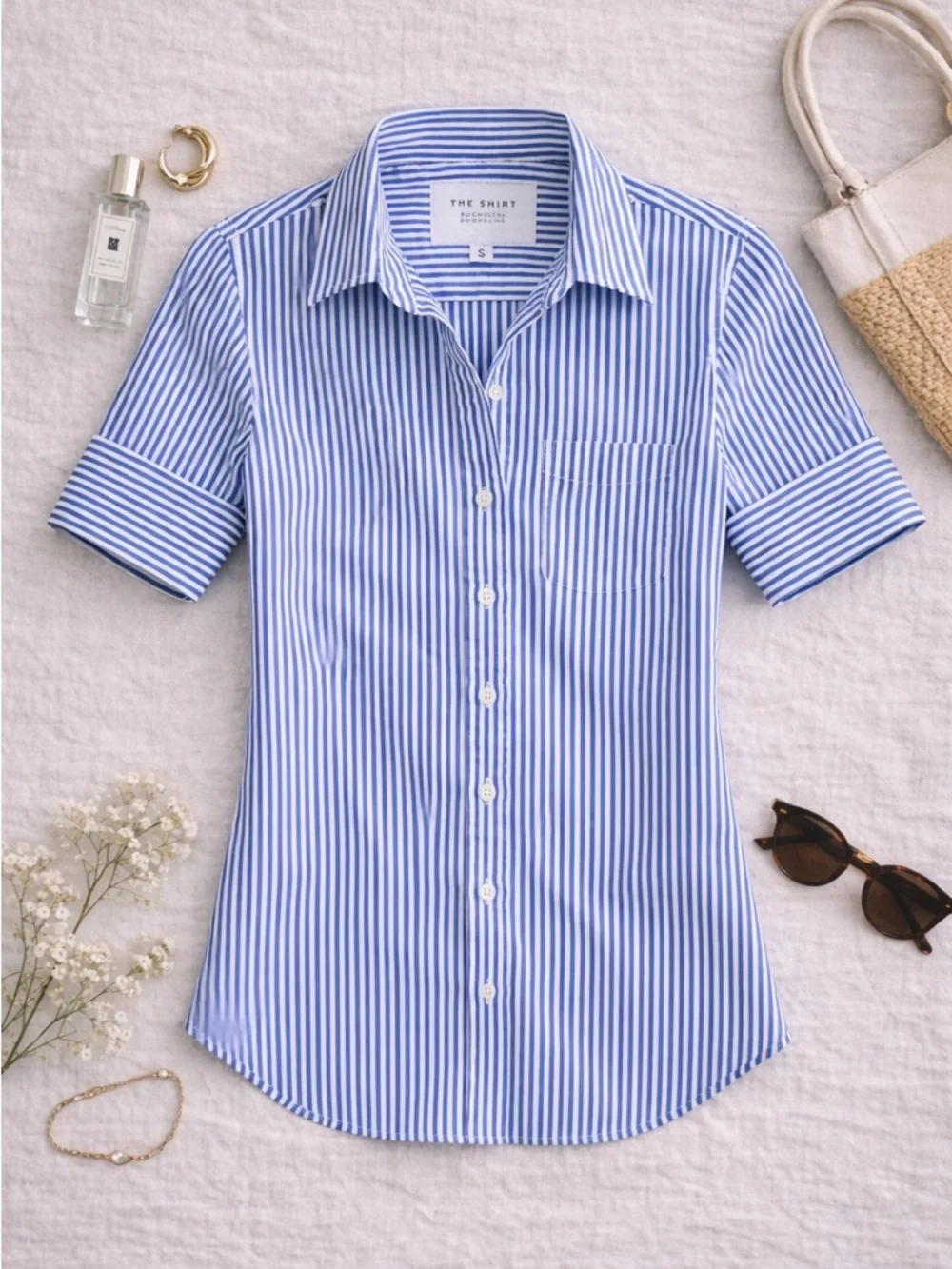 The Shirt by Rochelle Behrens Blue & White Striped Button-Down Shirt Small - Picture 2 of 6